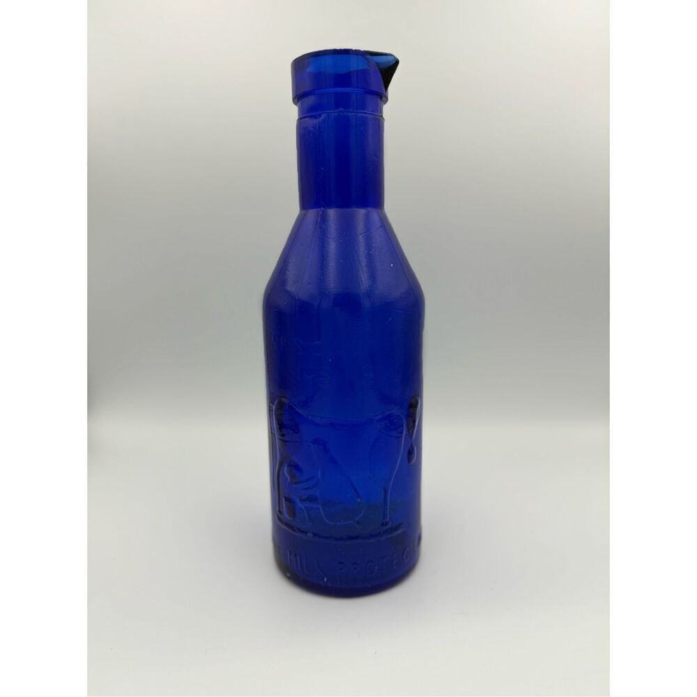 Vintage Cobalt Blue Glass Milk Bottle ‘Absolutely Pure Milk’ The Milk Protector